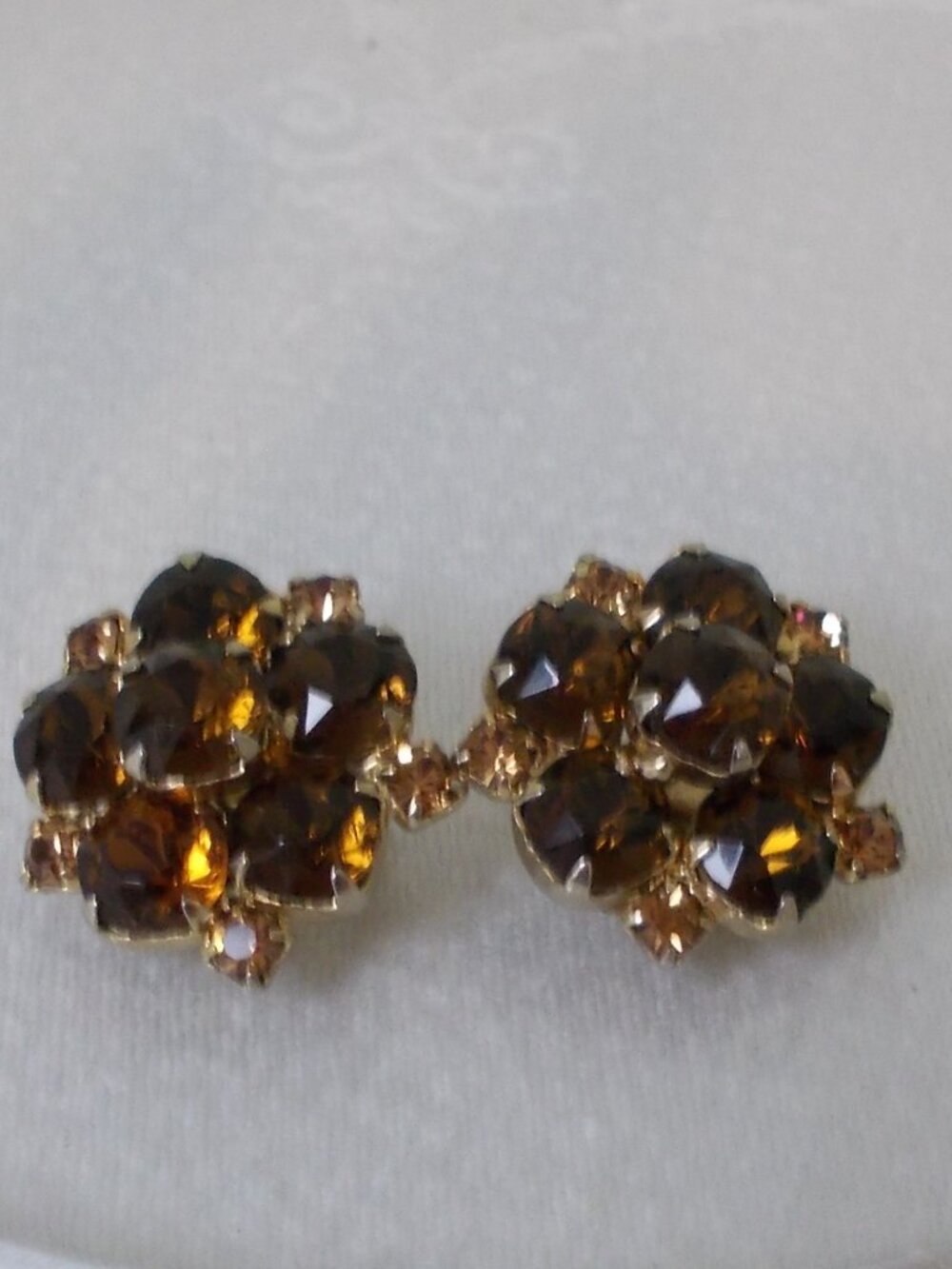 Amber Rhinestone Earrings, clip on